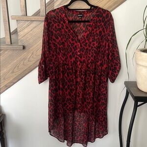 Torrid Red and Black Asymmetrical Tunic with 3/4 Sleeves